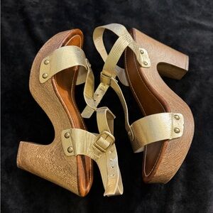 Gold and Brown Women's Platform Sandals